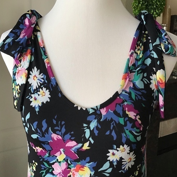 Floral Maxi Sundress Junior SMALL Sleeveless Shoulder Tie Stretch Poof New York - Picture 6 of 16